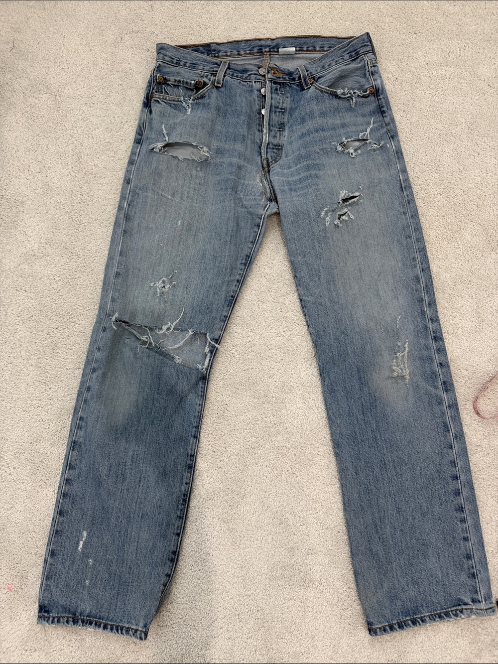 Straight-Leg Distressed Jeans - Blue